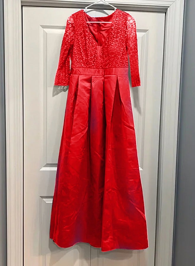 MARGOUN XL Size, Elegant Prom Evening Party Dress Women Wedding Robe Maxi Dress Solid Sequins V Neck Big Swing Night Dress Red/A1573  - Image 4