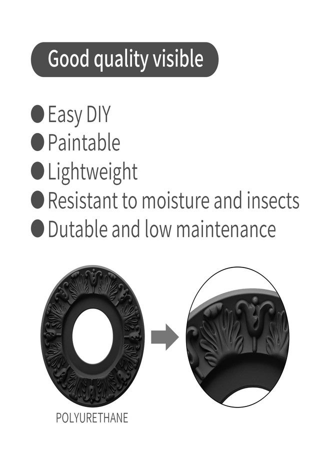 ELFCAB 2 PCS Vintage Carved Flower PU Ceiling Medallion for Light Fixtures and Ceiling Fans 10-1/8"OD X 4"ID X 0.8 "P (Black) - Image 3