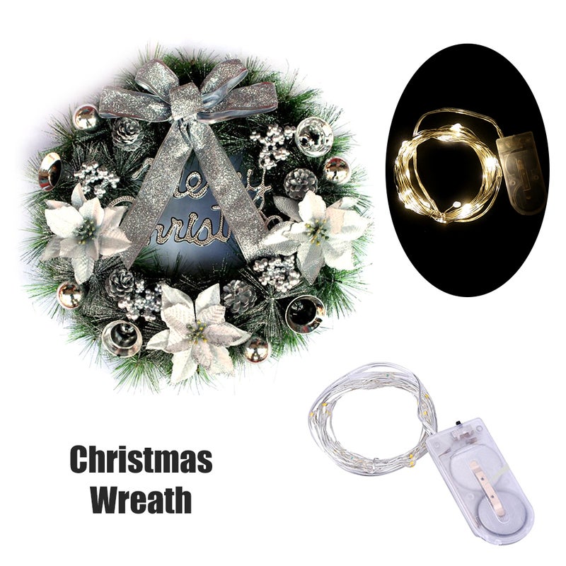 Christmas Wreath with Led String Light Garland Merry Christmas Front Door Wreath Artificial Plants Flower Wall Window Hanging Ornament - Image 2