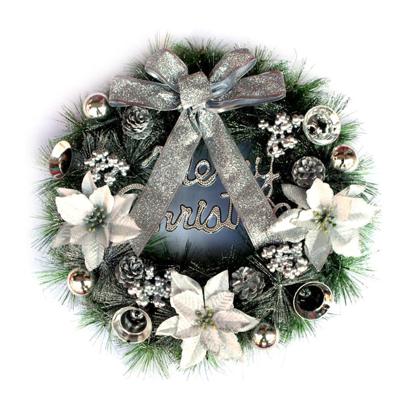 Christmas Wreath with Led String Light Garland Merry Christmas Front Door Wreath Artificial Plants Flower Wall Window Hanging Ornament - Image 1