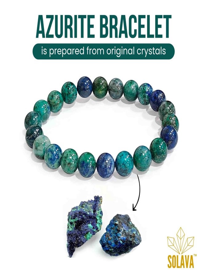SOLAVA Original Azurite Crystal Bracelet for Women & Men with Lab Certificate - Spiritual Greenish Blue Azurite Bracelet for Healing, Improving Mental Power, Focus & Third Eye Activation - 8mm Beads - Image 5