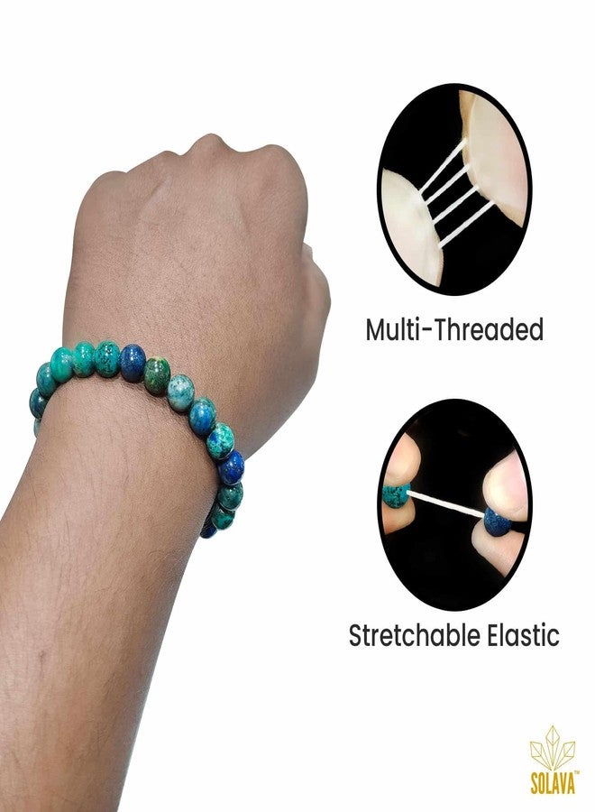 SOLAVA Original Azurite Crystal Bracelet for Women & Men with Lab Certificate - Spiritual Greenish Blue Azurite Bracelet for Healing, Improving Mental Power, Focus & Third Eye Activation - 8mm Beads - Image 4