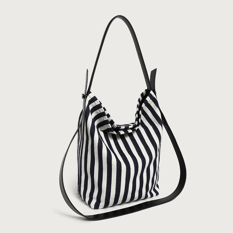 Korean Retro Literary Handbag Simple Fresh Striped Shoulder Bag Relaxed Fashion Large Capacity Shopping Bag - Image 1