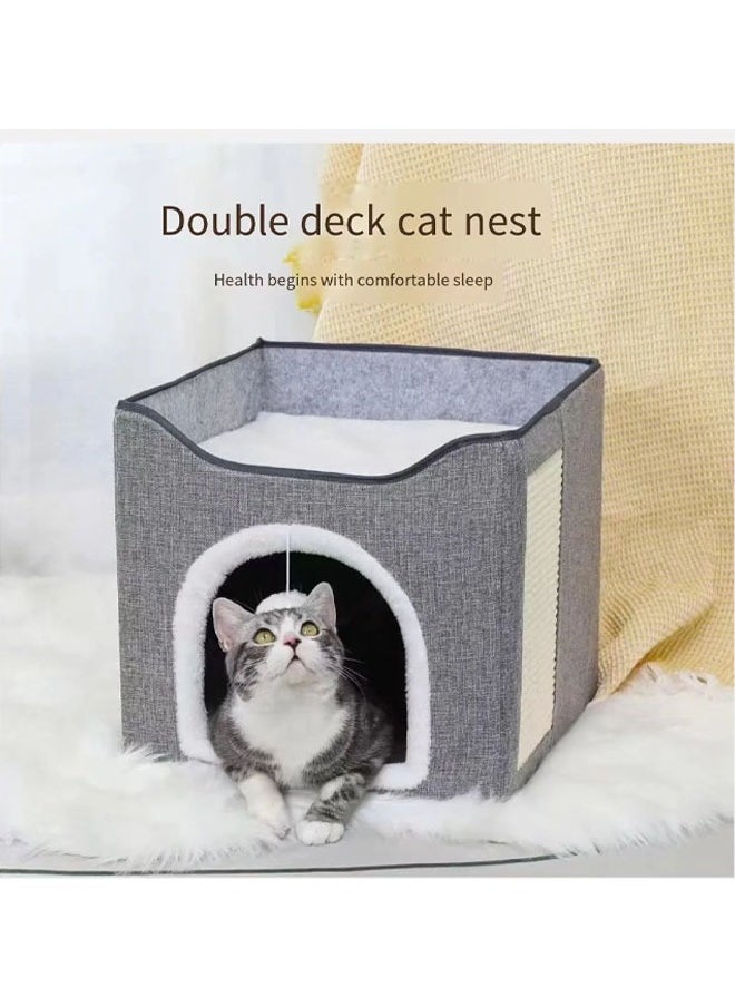 NKX - Foldable Double Layer Square Cat Sleeping House - Image 1