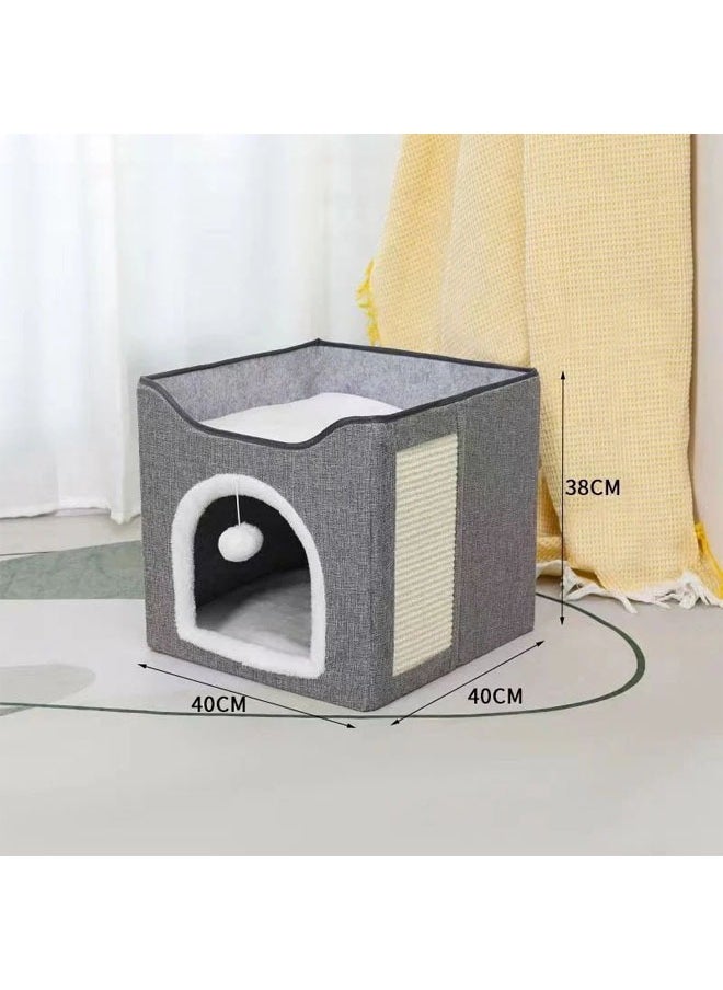 NKX - Foldable Double Layer Square Cat Sleeping House - Image 1
