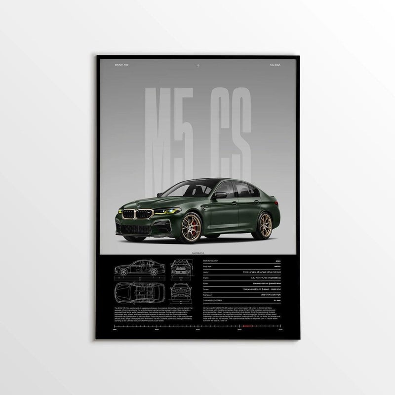 TNESSENTIAL BMW M5 CS Blueprint Poster, Luxury Sports Car Wall Art, Automotive Print - Image 1