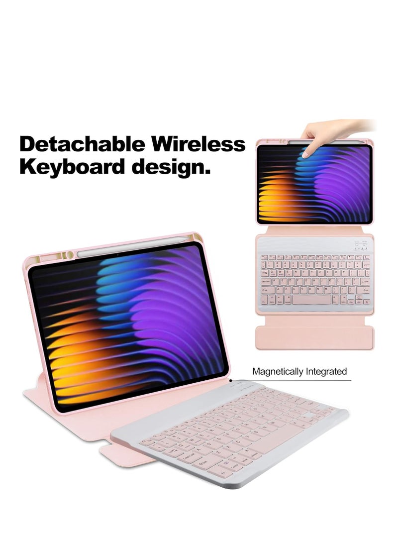 Keyboard Case for Xiaomi Pad 7/7 Pro 11.2-inch (2024),with Bluetooth Wireless Removable Keyboard & Magnetic Tablet Protective Case with Pen Slot (Pink) - Image 2