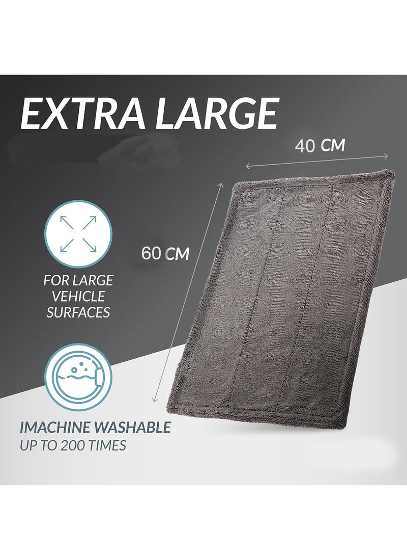روعة قطعتان كبيرتان من منشفة السيارة فائقة النعومة والسماكة، قماش تجفيف السيارة فائق الامتصاص، منشفة تجفيف كبيرة ممتازة خالية من الخدوش للسيارات والدراجات النارية وقماش تنظيف أدوات غسيل السيارات 40*60 سم - Image 5