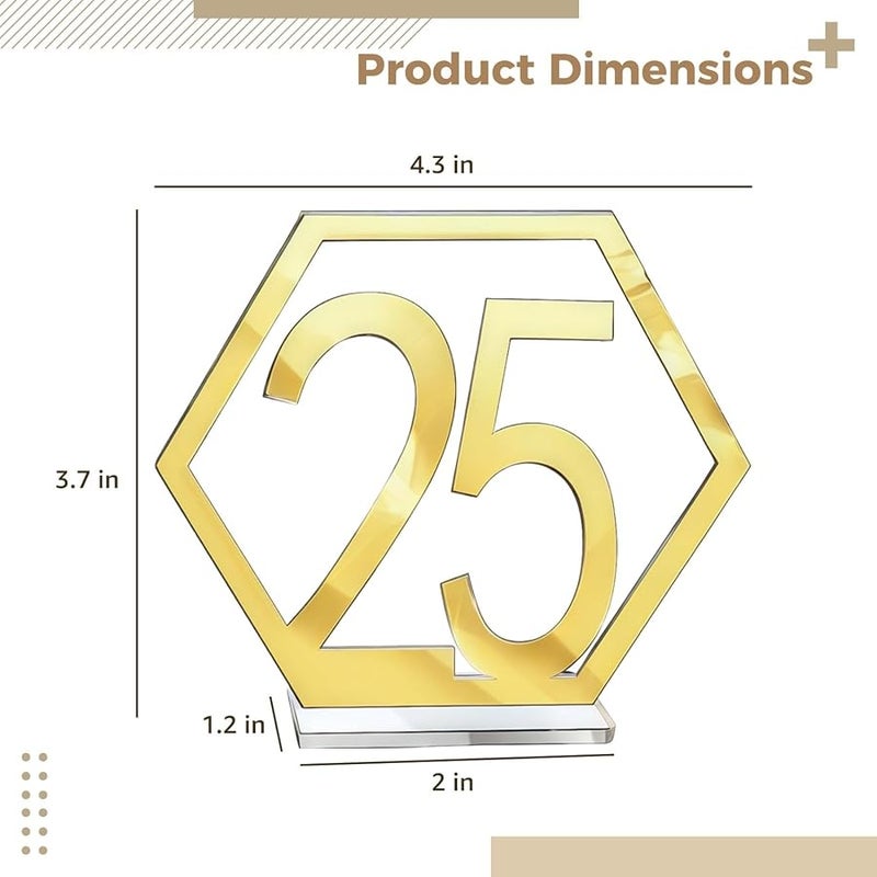 Modern Acrylic Table Numbers 1 25 With Gold Geometric Hexagon Holders For Wedding Party Events - Image 5