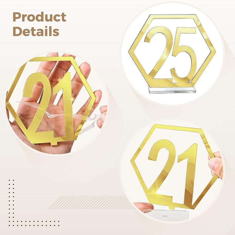 Modern Acrylic Table Numbers 1 25 With Gold Geometric Hexagon Holders For Wedding Party Events - Image 3