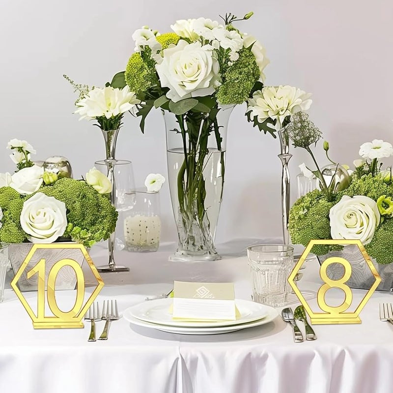 Modern Acrylic Table Numbers 1 25 With Gold Geometric Hexagon Holders For Wedding Party Events - Image 4