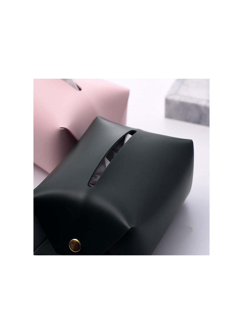 SYOSI Tissue Box, Black Tissue Holder Box, Large Size Rectangular Tissue Box Cover, PU Leather Modern Stylish Tissue Holder, Organizer Home Decorating with Excellent for Bedroom and Bathroom  - Image 2