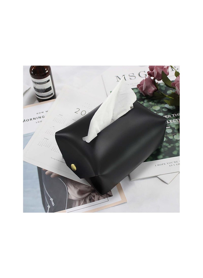SYOSI Tissue Box, Black Tissue Holder Box, Large Size Rectangular Tissue Box Cover, PU Leather Modern Stylish Tissue Holder, Organizer Home Decorating with Excellent for Bedroom and Bathroom  - Image 4