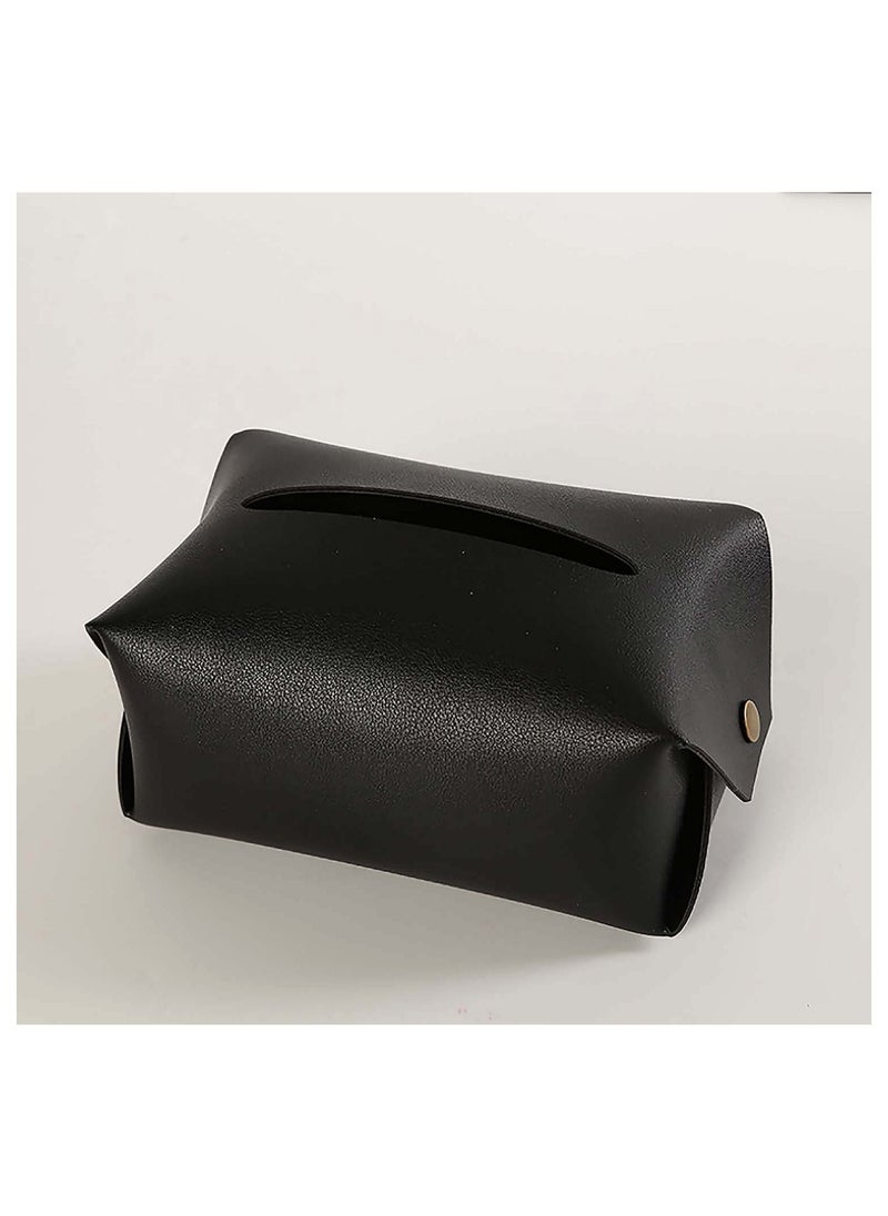 SYOSI Tissue Box, Black Tissue Holder Box, Large Size Rectangular Tissue Box Cover, PU Leather Modern Stylish Tissue Holder, Organizer Home Decorating with Excellent for Bedroom and Bathroom  - Image 3