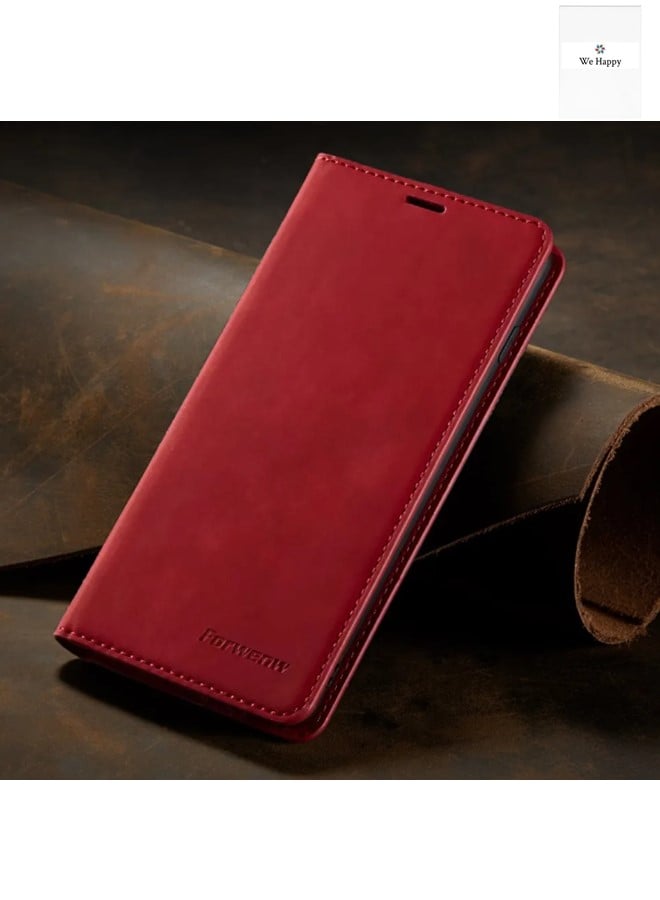 We Happy Leather Phone Cover for Samsung Galaxy Magnetic Wallet Flip Book with Card Slots  - Image 1