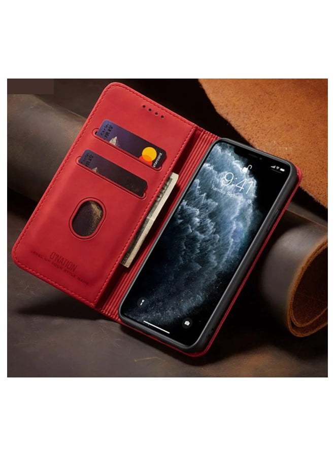 We Happy Leather Phone Cover for Samsung Galaxy Magnetic Wallet Flip Book with Card Slots  - Image 2