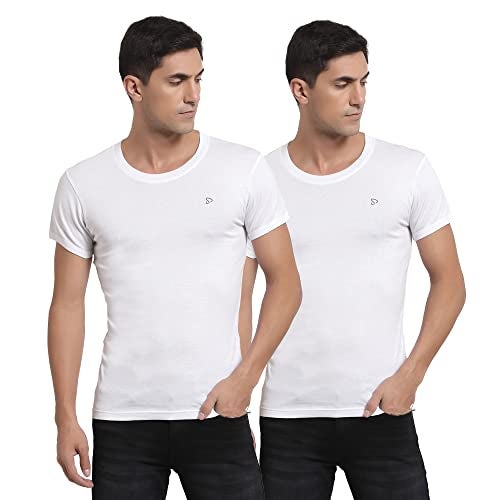sporto Men's Combed Cotton Round Neck Ribbed Gym Vest/Undershirt (Pack of 2) | White - Image 1