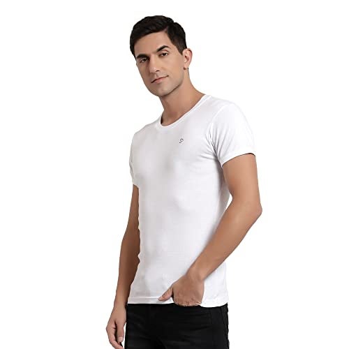 sporto Men's Combed Cotton Round Neck Ribbed Gym Vest/Undershirt (Pack of 2) | White - Image 3