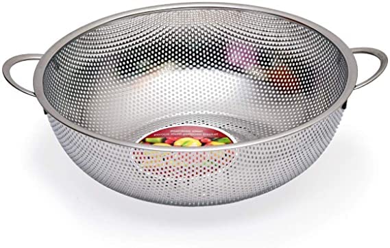 REPLEX Fruit Vegetable Rice Washing Baskets Stainless Steel Strainer Colander Strainer Drainer with Handle Rice Drain Basin Basket Noodles Pasta Beans Grains Washing Filter Basket with Drainage Holes - Image 1