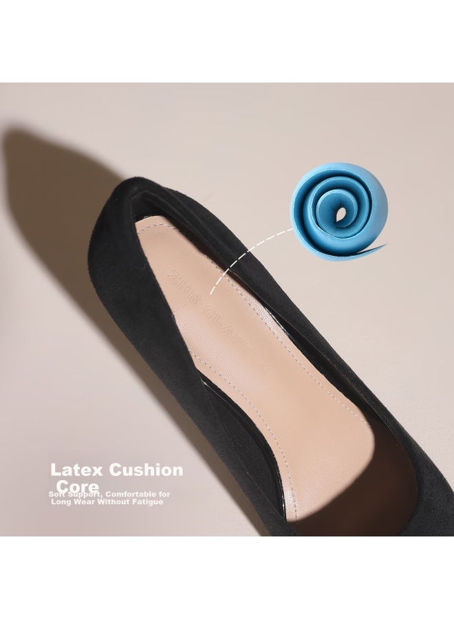 Zhr Zese Suede High Heels Women  New French Style Pointed Toe Solid Color Work Leather Shoes Bq117f Black Size 39 - Image 5