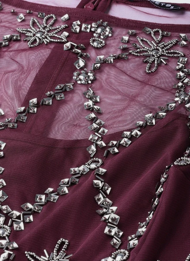STREET 9 Burgundy Embellished Maxi Dress for Women