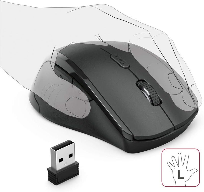 Hama Left-Handed Riano Ergonomic Wireless Mouse 2.4GHz, 1600 DPI Mouse for Left Hand, USB Receiver, Anti-Slip Grip for PC/Laptop Windows - Black - Image 2