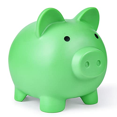 PJDRLLC Piggy Bank Unbreakable Plastic Money Bank Coin Bank for Girls and Boys Medium Size Piggy Banks Practical Gifts for Birthday Easter Christmas Green - Image 1