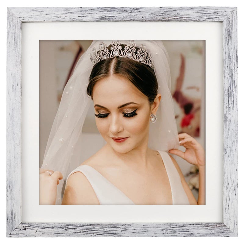ORIVAN 10x10 Picture Frame Wood Display Picture 8x8 with Mat or 10x10 without Mat Distressed White Square Photo Frame for Wall and Tabletop Decoration - Image 1