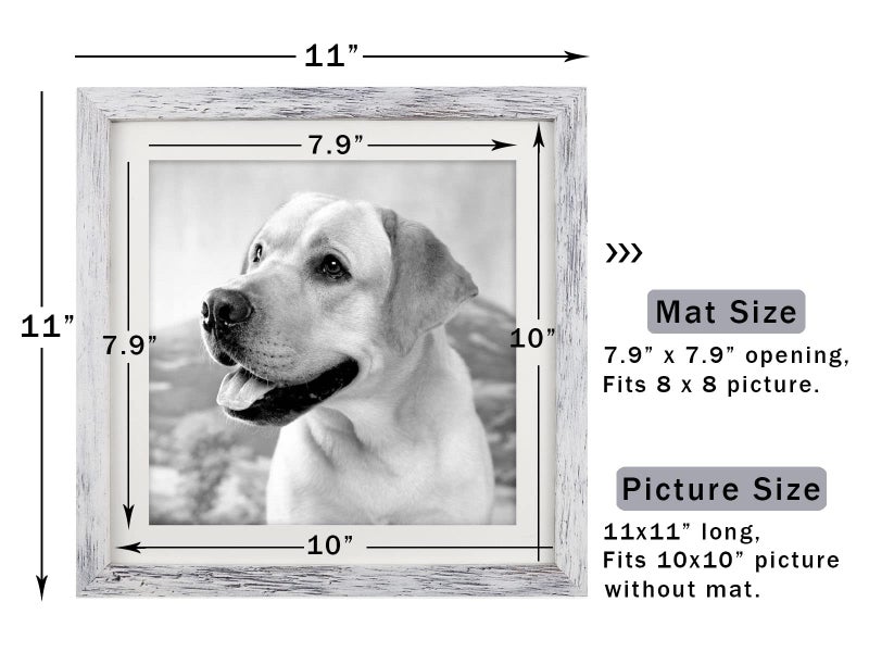 ORIVAN 10x10 Picture Frame Wood Display Picture 8x8 with Mat or 10x10 without Mat Distressed White Square Photo Frame for Wall and Tabletop Decoration - Image 2