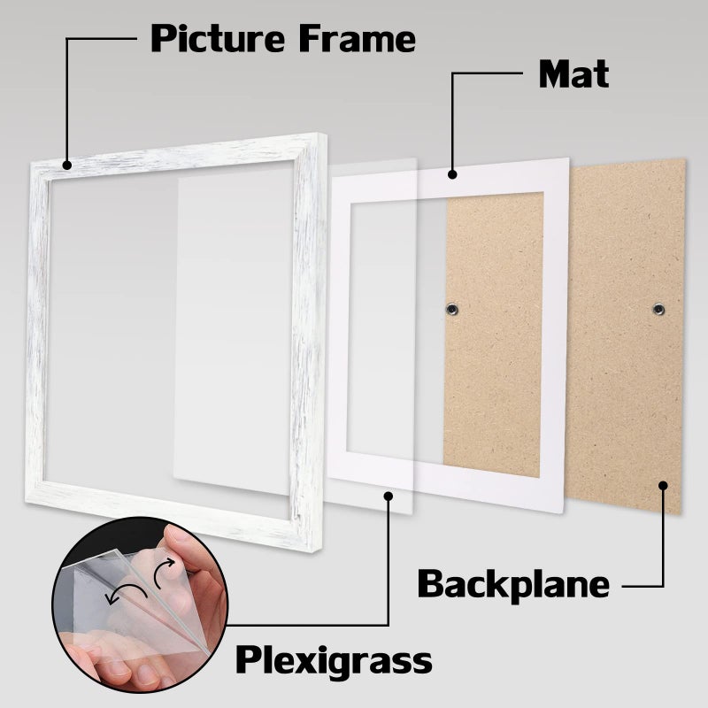 ORIVAN 10x10 Picture Frame Wood Display Picture 8x8 with Mat or 10x10 without Mat Distressed White Square Photo Frame for Wall and Tabletop Decoration - Image 4