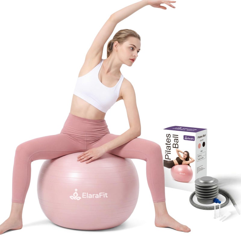 ElaraFit Anti Burst Large Exercise Ball for Yoga Non Slip Pilates Ball with Pump 550 lbs Capacity for Pregnancy, Fitness Size L 23 to 26 inches, About 58 to 65cm (Pink) - Image 1