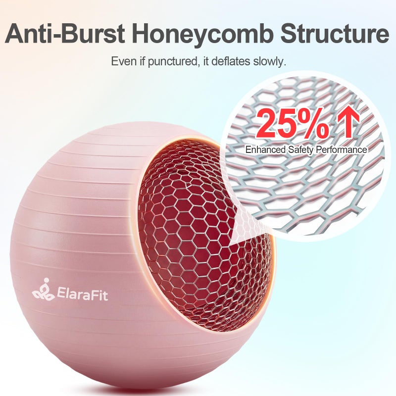 ElaraFit Anti Burst Large Exercise Ball for Yoga Non Slip Pilates Ball with Pump 550 lbs Capacity for Pregnancy, Fitness Size L 23 to 26 inches, About 58 to 65cm (Pink) - Image 3