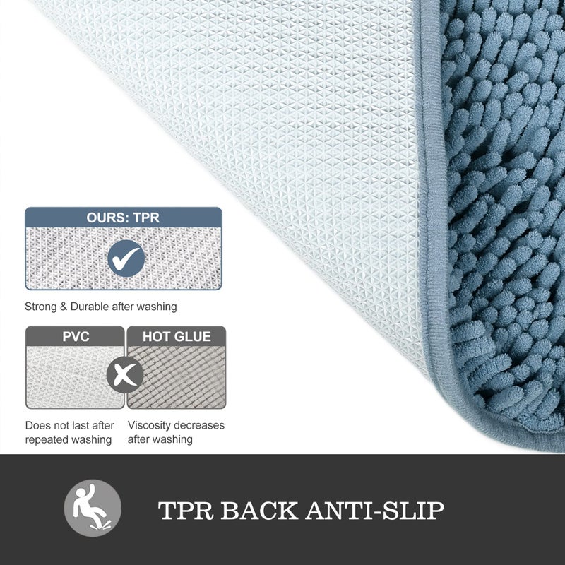 Yeaban Chenille Bathroom Rugs Non-Slip Thick Plush Bath Mat - Absorbent Washable Bath Rugs for Bathroom Shower Sink Carpet (Blue  20"" x 32"") - Image 3