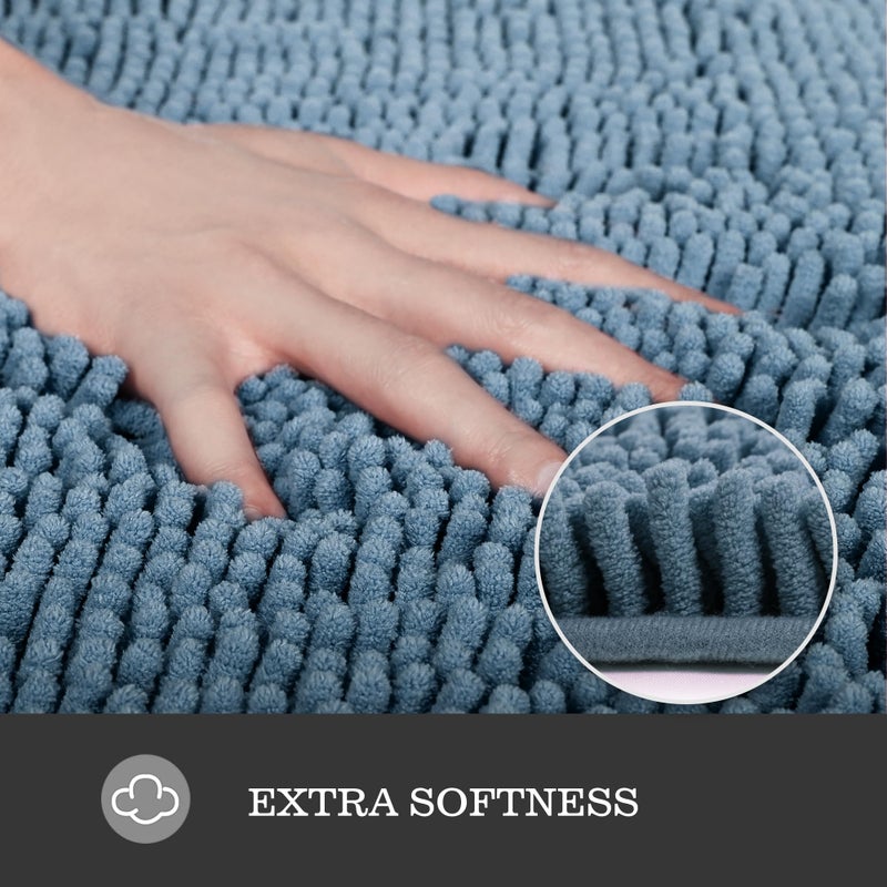 Yeaban Chenille Bathroom Rugs Non-Slip Thick Plush Bath Mat - Absorbent Washable Bath Rugs for Bathroom Shower Sink Carpet (Blue  20"" x 32"") - Image 1