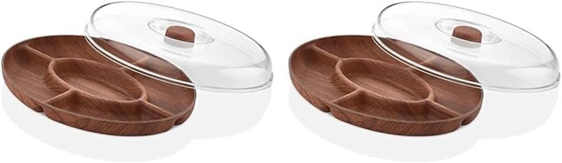 Evelin Nuts and Breakfast Serving Tray, Divided Snack Tray, Nut Bowl Nut Serving Platter, Nut Bowls for Parties Snack Organizer Wooden Serving Trays., Brown, 10327M (Pack of 2) - Image 1
