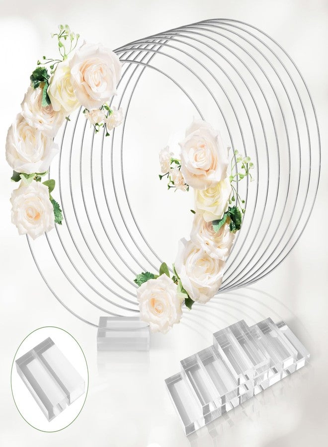 OurWarm 24 PCS 12 Inch Metal Floral Hoop Centerpiece Table Decorations, Silver Wedding Centerpieces for Tables with Acrylic Base, Wedding Table Centerpieces for Party Event Balloon Flower Decorations - Image 1