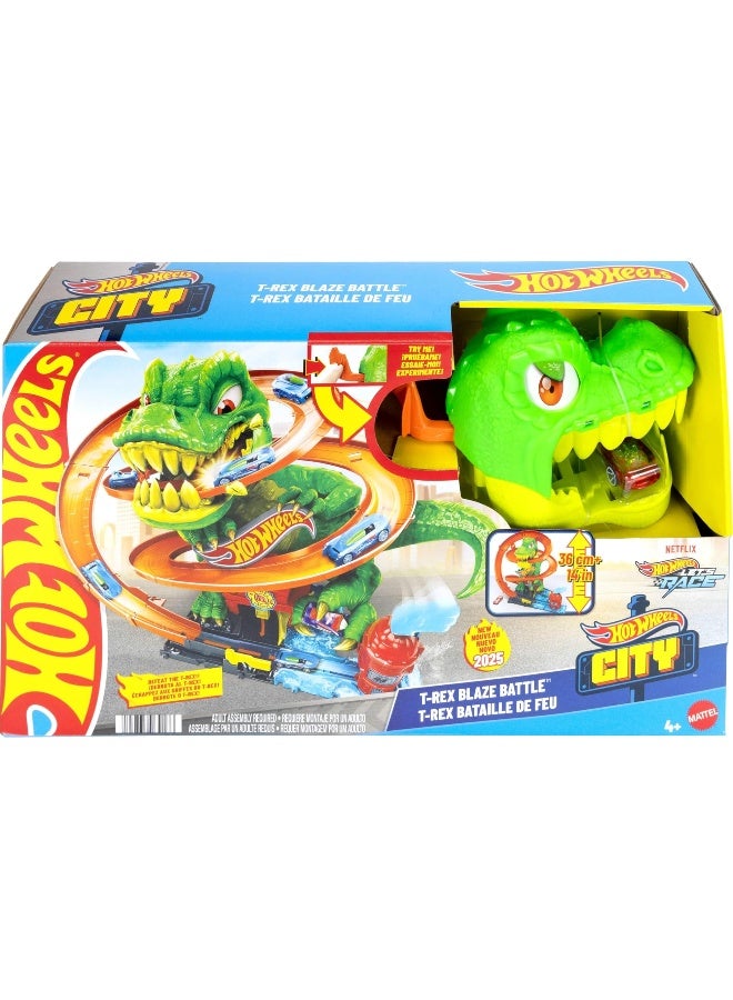 Hot Wheels Let's Race x Hot Wheels City T-Rex Blaze Battle Playset - Image 1