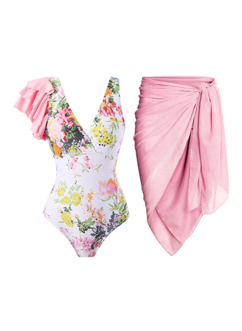 NADANBAO 2pcs one piece swimsuit lace up swimsuit maxi skirt swimsuit set - Image 1