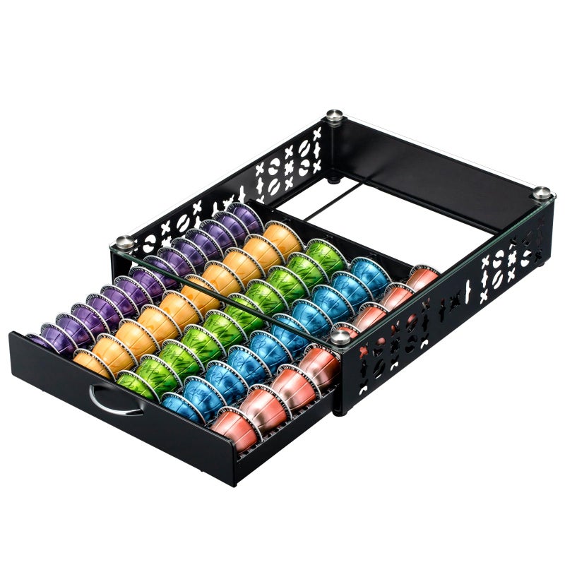 ZCDCP for Coffee Pod Holder, Vertuo Pod Holder Drawer Glass Top Coffee Pod Organizer Storage (50 Pods Capacity) - Image 1