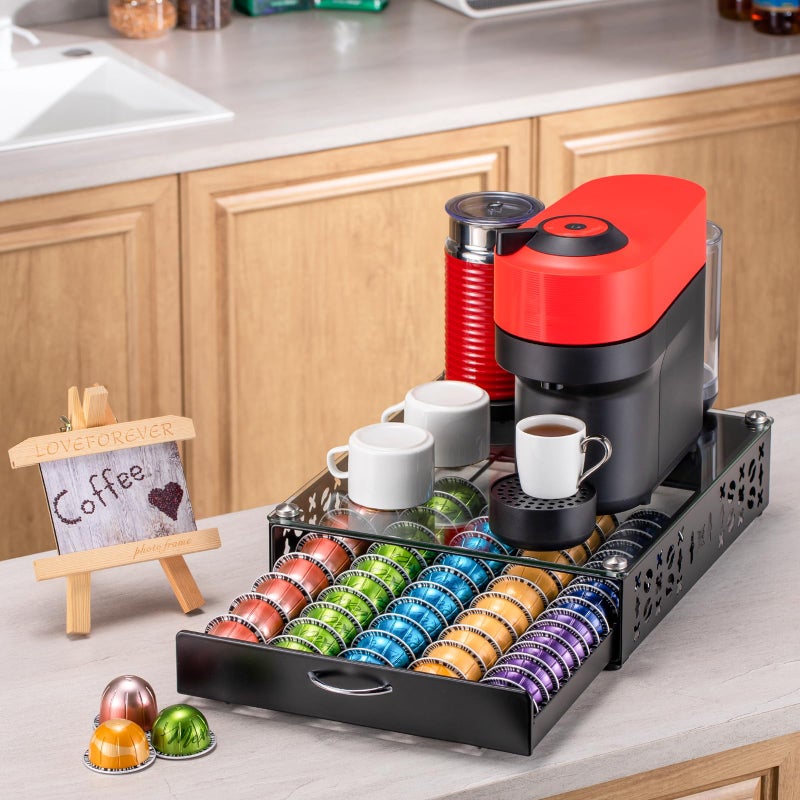 ZCDCP for Coffee Pod Holder, Vertuo Pod Holder Drawer Glass Top Coffee Pod Organizer Storage (50 Pods Capacity) - Image 5