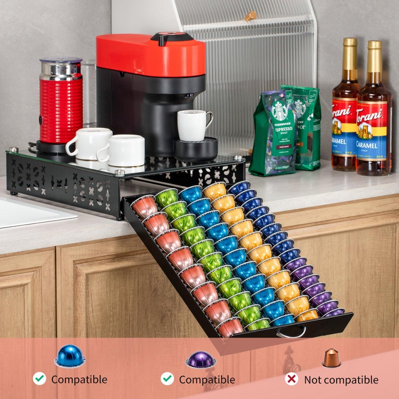 ZCDCP for Coffee Pod Holder, Vertuo Pod Holder Drawer Glass Top Coffee Pod Organizer Storage (50 Pods Capacity) - Image 4