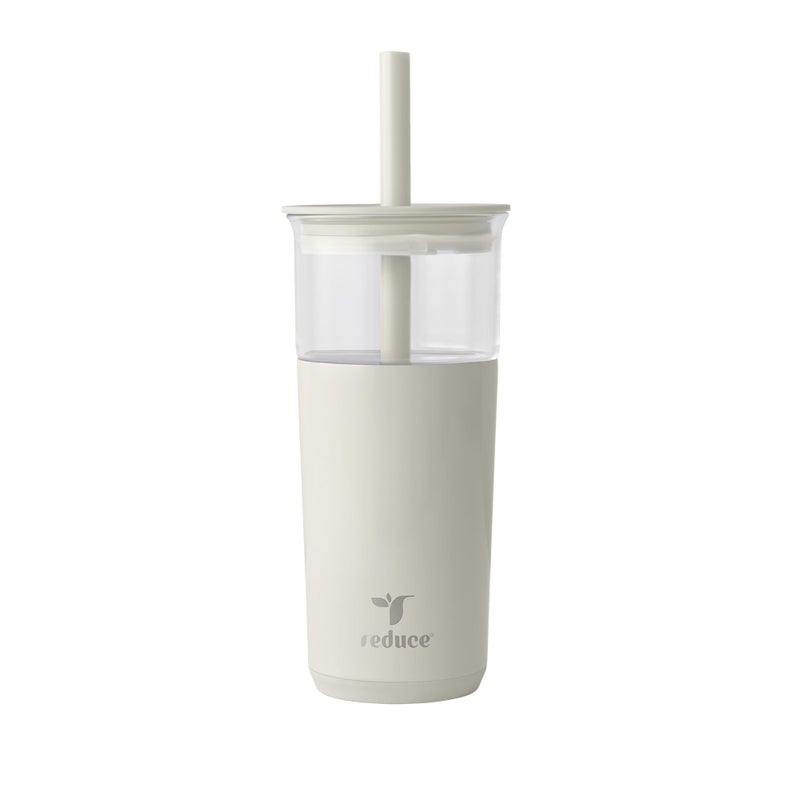 REDUCE Aspen 20 oz Vacuum Insulated Glass Tumbler with Lid  Extra Wide Straw  Keeps Drinks Cold for 12 Hrs  Ideal for Iced Coffee Smoothies  Boba  Dishwasher Safe Soft Base  Unbleached