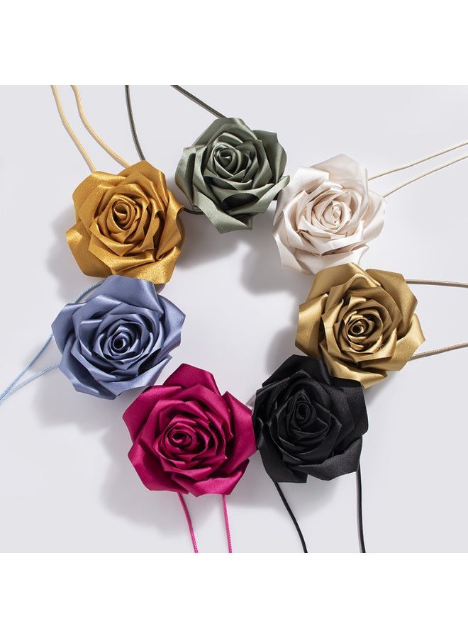 xozgdovg Womens Fashion Floral Bowknot Rose Necklace Belt WN-Champagne rose waist cord