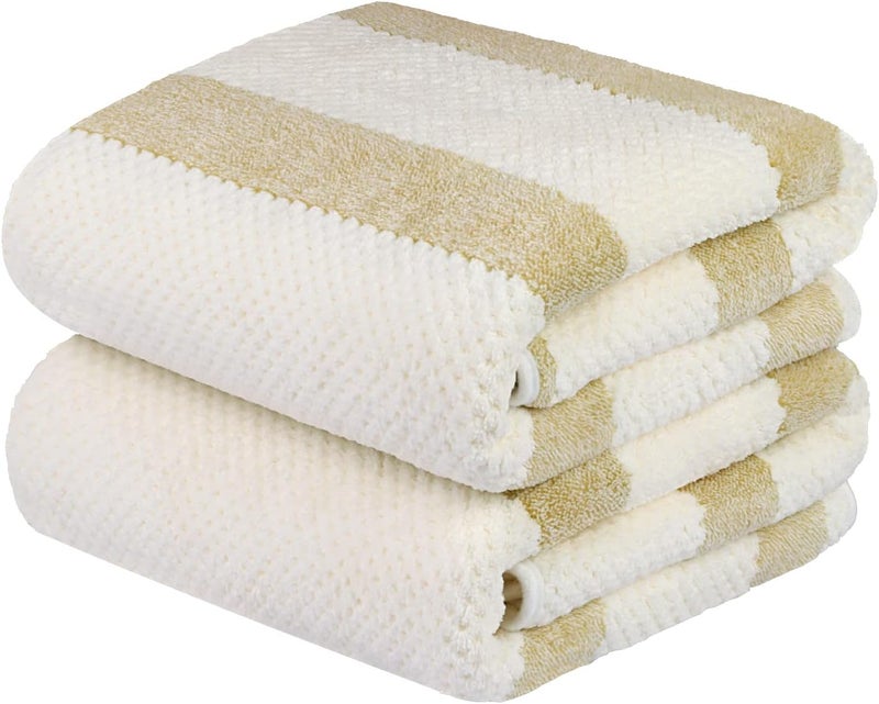 JML Microfiber Bath Towels Set, 2 Pack, 30" x 60", Oversized, Soft, Super Absorbent, Fast Drying, Perfect for Sauna, Shower, Sport, Fitness, Yoga, Waffle Stripe Light Brown - Image 1