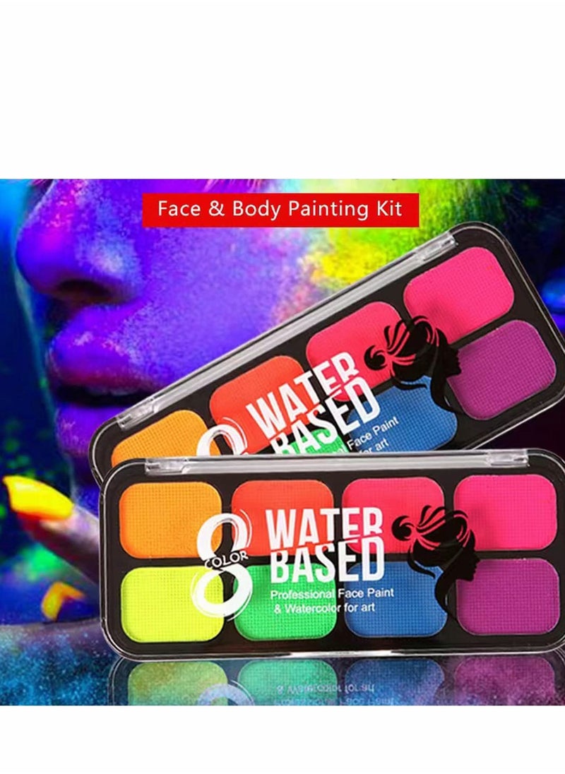 KASTWAVE UV Face Paint Kit, Glow In The Dark Face Paint Kit, 8 Neon Color Black Light Body Makeup Water Activated with 6 Paint Brushes, Non-Toxic Washable for Kids Adult,   Costume Masquerades Makeup  - Image 4
