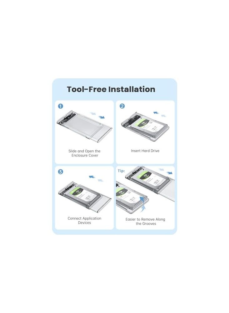 حامل القرص - شفاف 2.5 بوصة القرص الصلب الخارجي الضميمة تقدم واجهة USB 3.0 / SATA 3.0 ، متفوقة 5Gbps نقل البيانات مع UASP ، ومناسبة لأجهزة التخزين تصل إلى 5TB  - Image 2