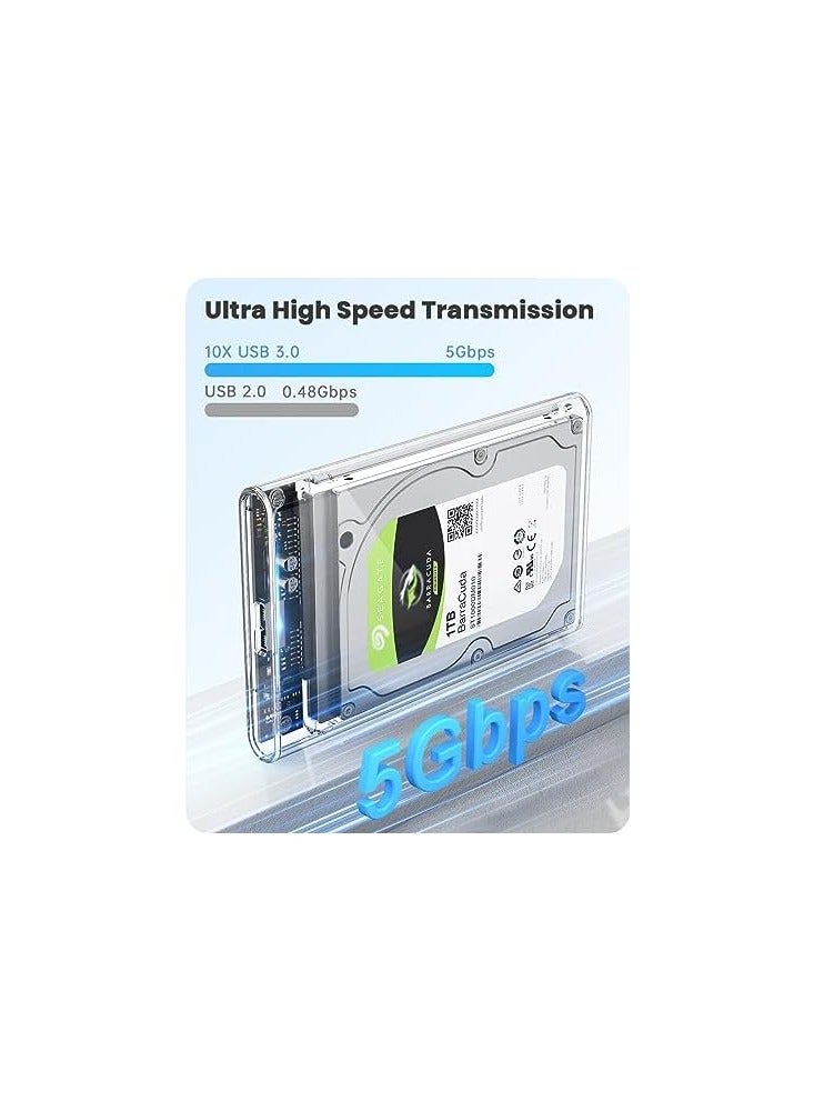 حامل القرص - شفاف 2.5 بوصة القرص الصلب الخارجي الضميمة تقدم واجهة USB 3.0 / SATA 3.0 ، متفوقة 5Gbps نقل البيانات مع UASP ، ومناسبة لأجهزة التخزين تصل إلى 5TB  - Image 3