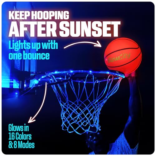 GlowCity Glow in the Dark Basketball with Rim Light - Size 7 Light Up Ball for Teen Boys Gifts, Adults - Glowing Red for Night Outdoor Games - Cool Sports Birthday Gift Ideas for Boys Ages 12 13 14 15 - Image 2