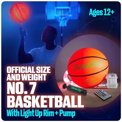 GlowCity Glow in the Dark Basketball with Rim Light - Size 7 Light Up Ball for Teen Boys Gifts, Adults - Glowing Red for Night Outdoor Games - Cool Sports Birthday Gift Ideas for Boys Ages 12 13 14 15 - Image 3