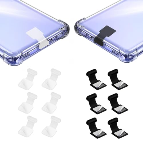 MAK Type C Charging Port Dust Protection Caps, USB C Anti-Lost Dust Plugs Silicone Protectors Type C Plug Covers with Removable Adhesive Compatible with Mobile, Laptop (Black-6, Transparent-6) - Image 1
